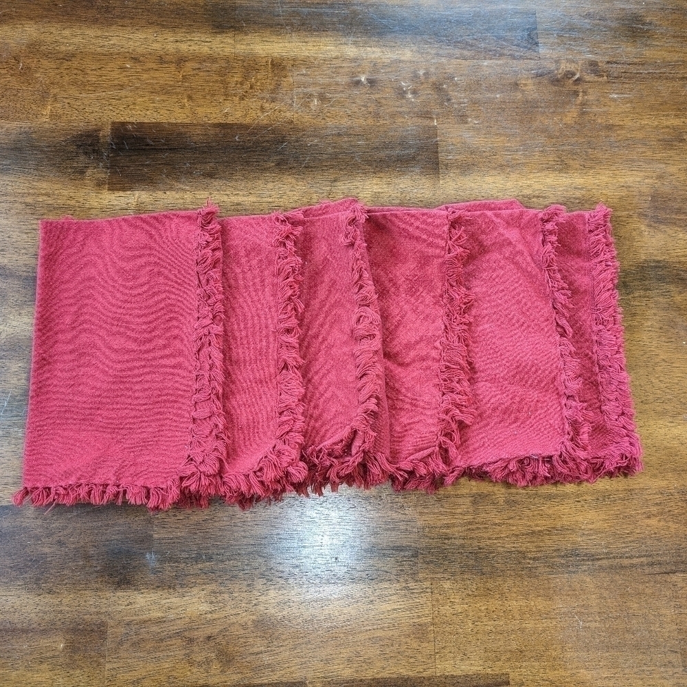 Red Fringe Cloth Napkins (x6)